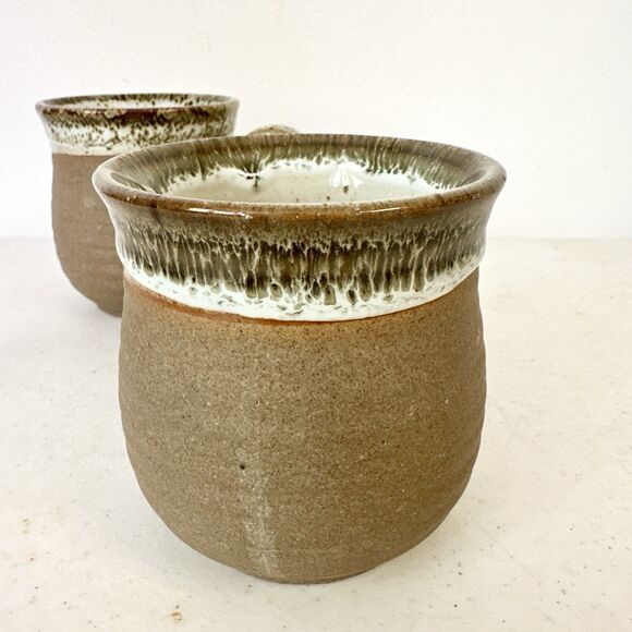 Set Of Two Dipped Spotted Glaze STONEWARE Mugs Pottery Rustic - Picture 3 of 11